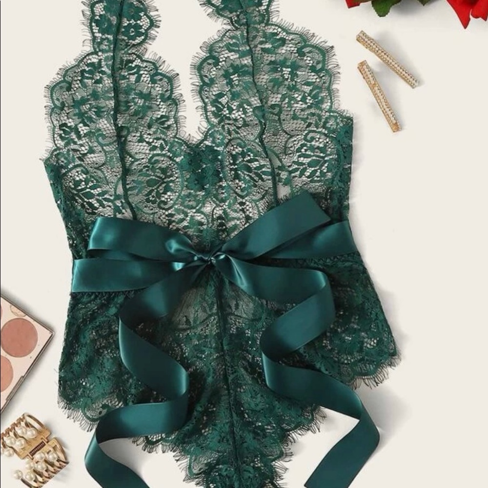 Green Plus Lace Knot Front Teddy Bodysuit - 2X